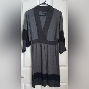 Elegant Gray and Black Midi Dress